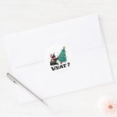 WAT Grappige zwarte kat sinterklaas duwen kerstboo Ronde Sticker (Envelop)