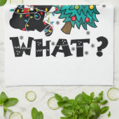 WAT Grappige zwarte kat sinterklaas duwen kerstboo Theedoek (Gevouwen)