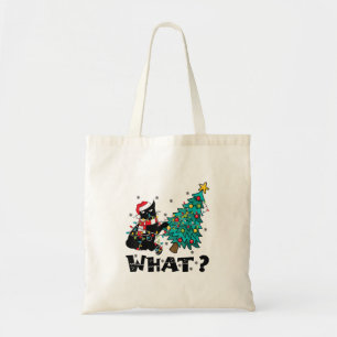 WAT Grappige zwarte kat sinterklaas duwen kerstboo Tote Bag