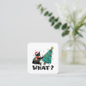 WAT Grappige zwarte kat sinterklaas duwen kerstboo Vierkante Visitekaartje (Staand voorkant)