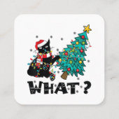 WAT Grappige zwarte kat sinterklaas duwen kerstboo Vierkante Visitekaartje (Achterkant)