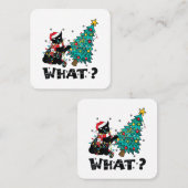 WAT Grappige zwarte kat sinterklaas duwen kerstboo Vierkante Visitekaartje (Voorkant / Achterkant)