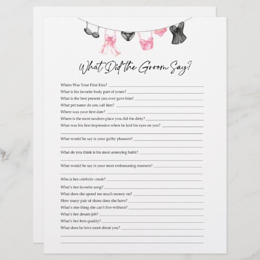 Wat Groom Say Lingerie Party Game (Voorkant / Achterkant)