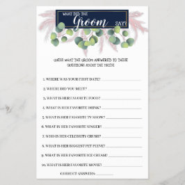 Wat Groom zegt Pampas Grass BridalShower Game Card Flyer