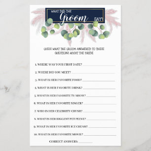 Wat Groom zegt Pampas Grass BridalShower Game Card Flyer