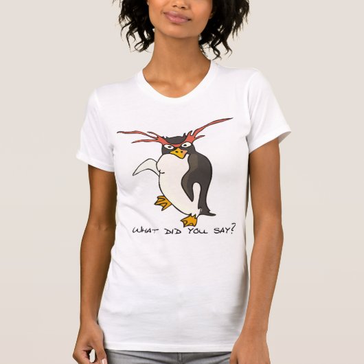 Wat heb je gezegd? Macaroni-pinguïn grappig T-shirt (Voorkant)