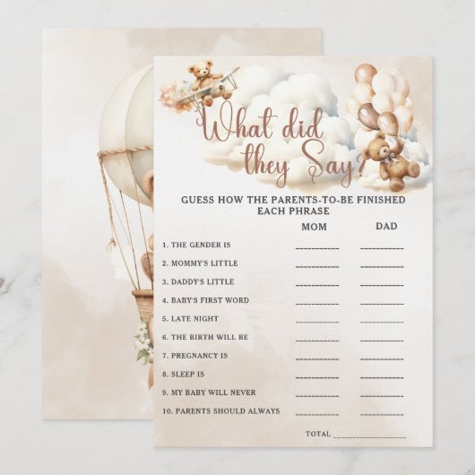 WAT HEBBEN ZE GEZEGD Baby shower Game Schattige Be Kaart (Voorkant / Achterkant)