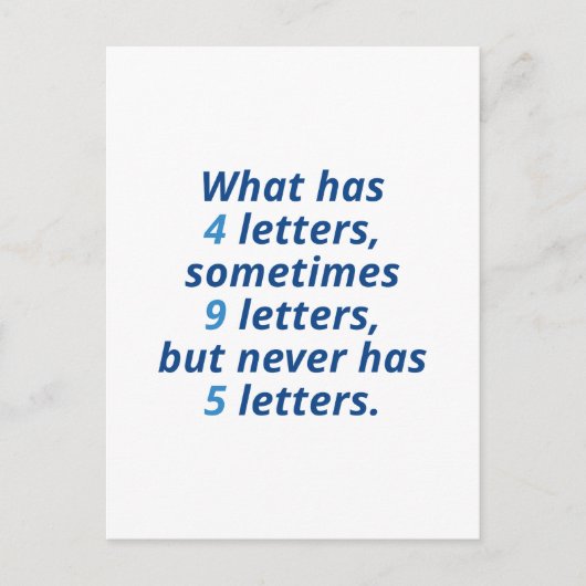 Wat heeft 4 letters? briefkaart (Voorkant)