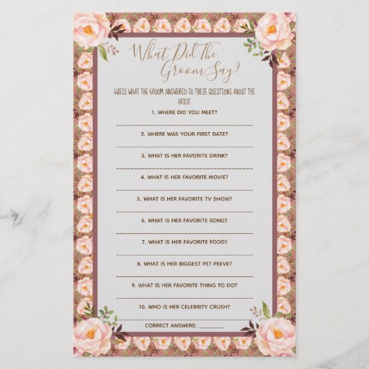 Wat heeft de Groom Say Vrijgezellenfeest Game Card Flyer (Voorkant)