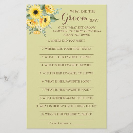 Wat heeft de Groom Say Vrijgezellenfeest Game Kaar Flyer (Voorkant)