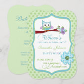 Wat heeft een BabyBoy? Owl Shower-uitnodiging Kaart (Voorkant / Achterkant)