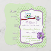 Wat heeft een babymeisje? Owl Shower-uitnodiging Kaart (Voorkant / Achterkant)