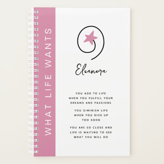 Wat het leven wil roze Motivatie quote Planner (Voorkant)
