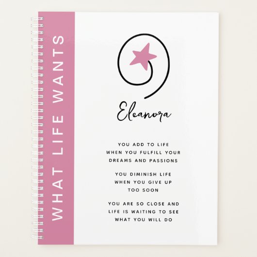 Wat het leven wil roze Motivatie quote Planner (Voorkant)