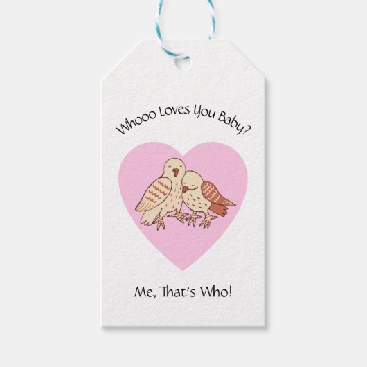 Wat houdt van je Baby? Cute Owls Valentijn Holiday Cadeaulabel (Voorkant)