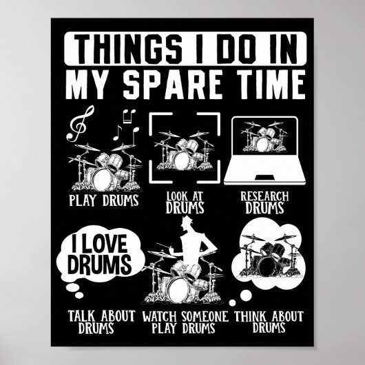 Wat ik doe in mijn vrije tijd drummer musicus poster (Voorkant)