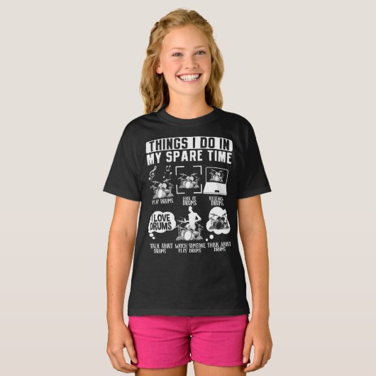 Wat ik doe in mijn vrije tijd drummer musicus t-shirt (Voorkant volledig)