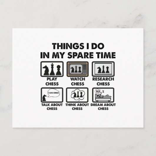 Wat ik doe in mijn vrije tijd, grappige schaakspel briefkaart (Voorkant)