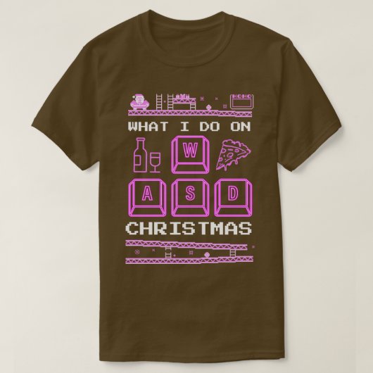 Wat ik doe op Kerstmis Spelen Pizza Wijn T-shirt (Design voorkant)