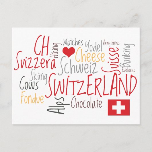 Wat ik leuk vind aan Zwitserland, kaas, chocolade Briefkaart (Voorkant)