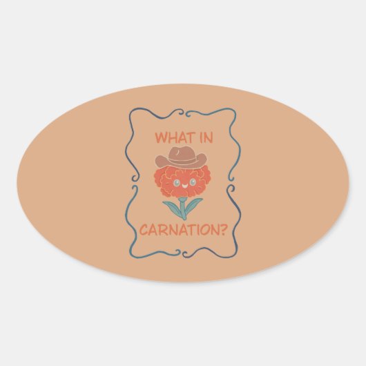 Wat in Anjer Grappige Cowboy Bloem Ovale Sticker (Voorkant)