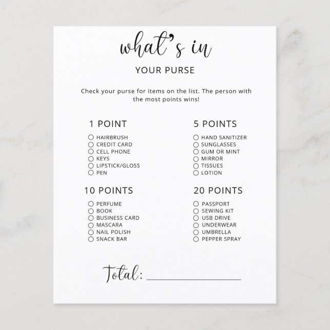 Wat in je handtas baby shower (Voorkant)