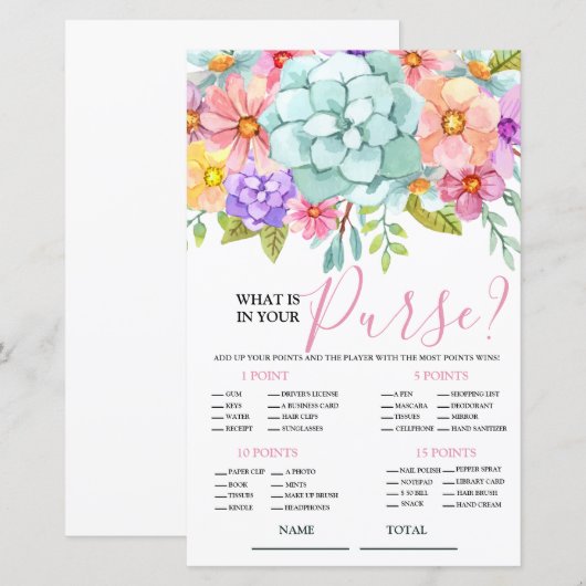 Wat in je Purse Floral Bridal Game (Voorkant / Achterkant)