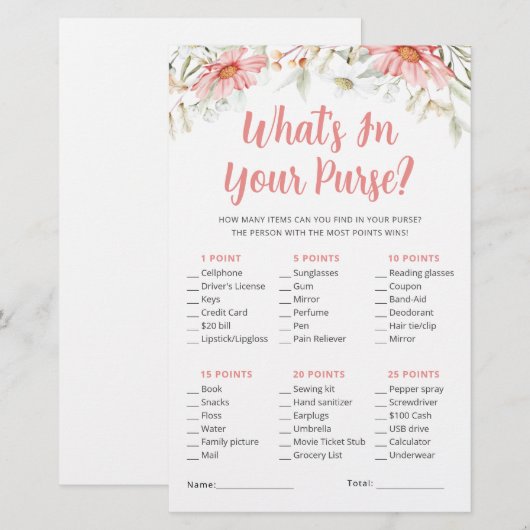 Wat in je tas rustieke wilde bloemen spel (Voorkant / Achterkant)