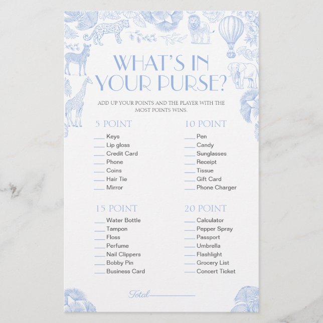 Wat in uw portemonnee jongen Baby shower spel Kaar (Voorkant)