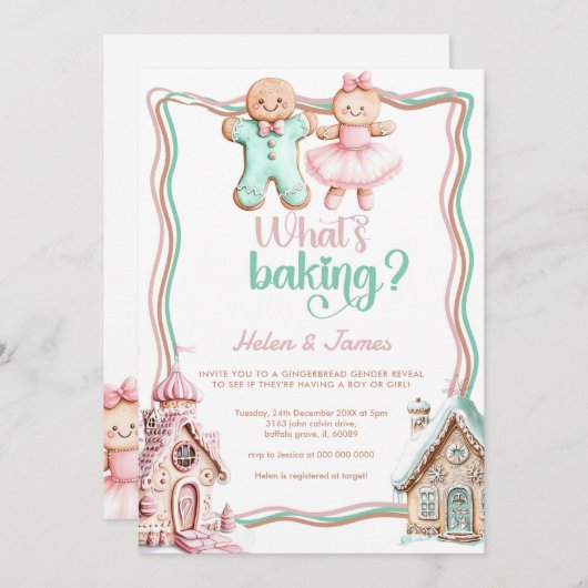 Wat is Baking Gingerbread Feestelijke Gender Revea Kaart (Voorkant / Achterkant)