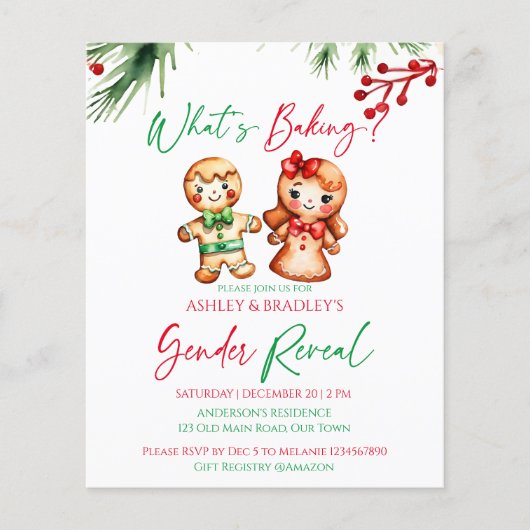 Wat is bakken Kerstmis geslacht onthullen uitnodig (Voorkant)