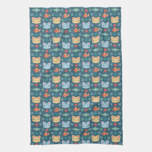 Wat is Cool, Kitty Cat in Blue en Yellow Theedoek
