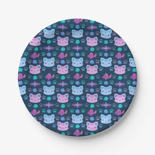 Wat is Cool, Kitty Cat in Paars en Blauw Papieren Bordje (Voorkant)