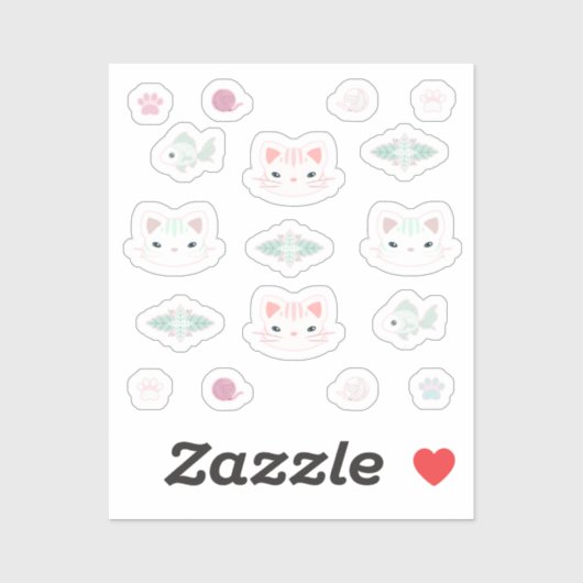 Wat is Cool, Kitty Cat in Roze en Mint Sticker (Vel)
