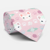 Wat is Cool, Kitty Cat in Roze en Mint Stropdas (Opgerold)