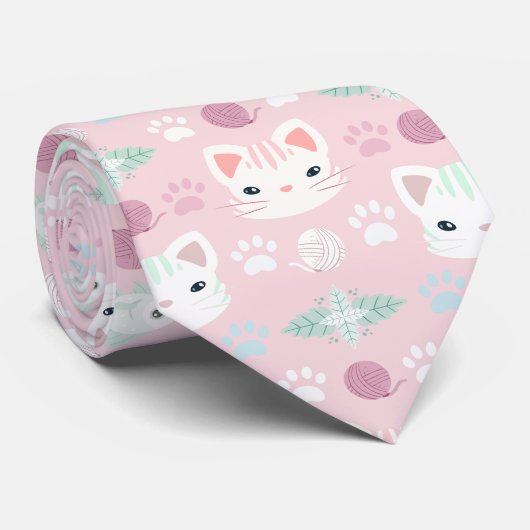 Wat is Cool, Kitty Cat in Roze en Mint Stropdas (Opgerold)