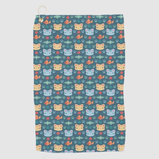 Wat is Cool, Kitty Kat in Blauw en Geel Golfhanddoek (Voorkant)