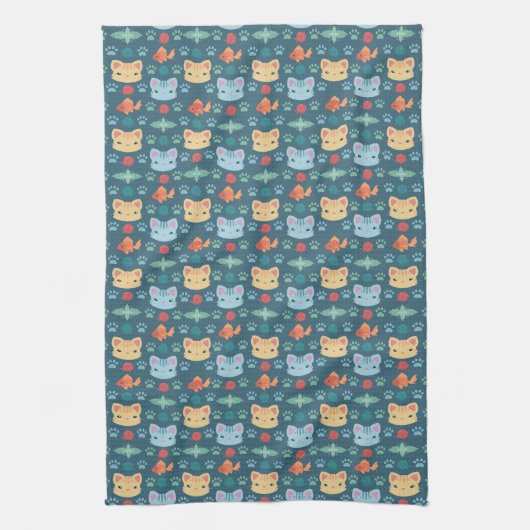 Wat is Cool, Kitty Kat in Blauw en Geel Theedoek (Verticaal)