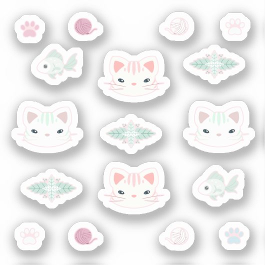 Wat is Cool, Kitty Kat in Roze en Mint Sticker (Voorkant)