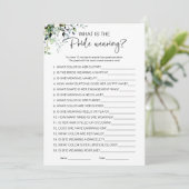 Wat is de bruid dragen Vrijgezellenfeest spel Kaart (Staand voorkant)