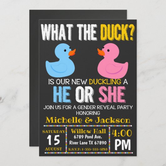 Wat is de Duck Hij of zij maakt uitnodiging bekend (Voorkant / Achterkant)