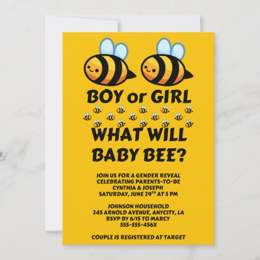Wat Is De Geslacht Van Baby Bee Openbaring Kaart (Voorkant)