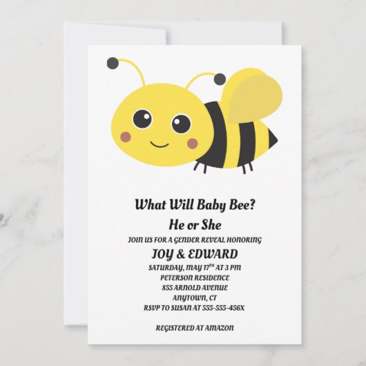 Wat is de geslachtsaankondiging van baby Bee Kaart (Voorkant)