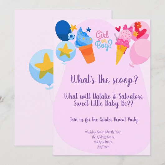 Wat is de Scoop Gender Reopenbaart Uitnodiging (Voorkant / Achterkant)