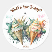 Wat is de Scoop Gender Reveal Party? Ronde Sticker (Voorkant)