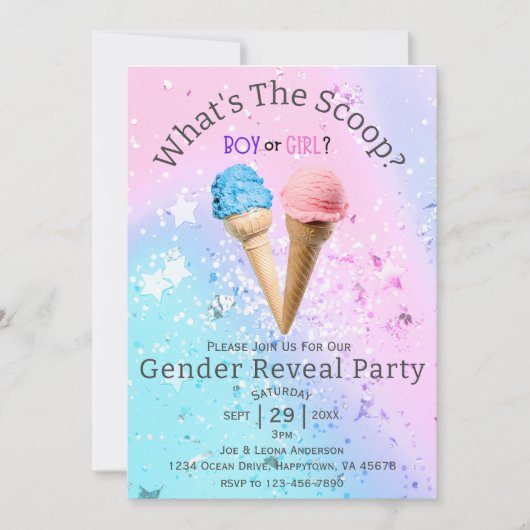 Wat is de Scoop Geslacht Onthullen Ice Cream Custo Kaart (Voorkant)
