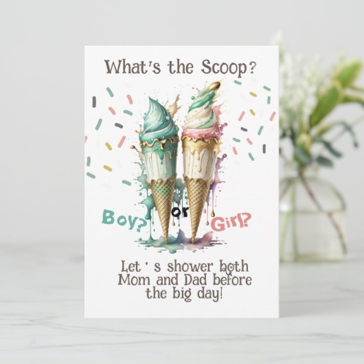 Wat is de scoop geslachtsonthulling Uitnodiging (Staand voorkant)