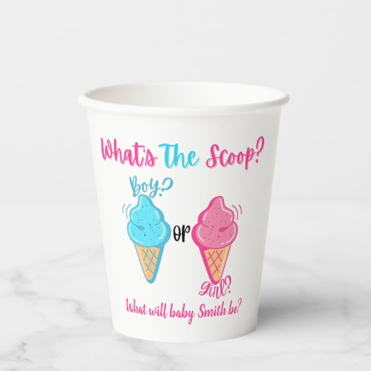 Wat is de Scoop Ice Cream Gender Reveal Papieren Bekers (Voorkant)