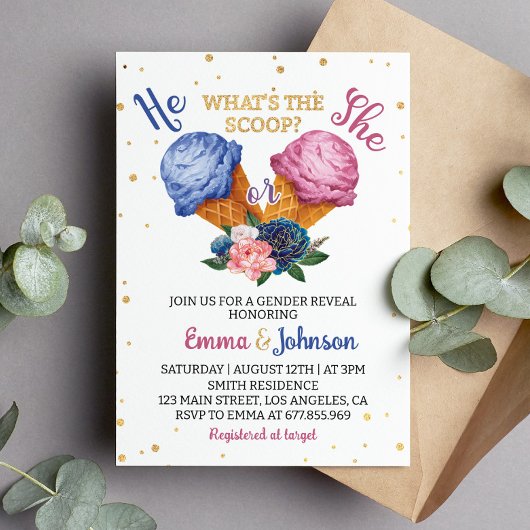 Wat is de Scoop Ice Cream Gender Reveal Party Kaart