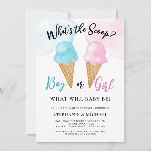 Wat is de Scoop Ice Cream Gender Reveal Party Kaart (Voorkant)